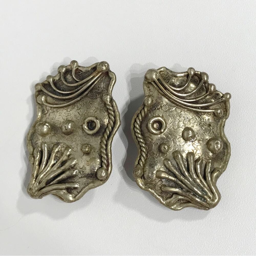 Signed IXEL Designer Clip On Abstract Modernist Brutalist Hand Crafted Earrings